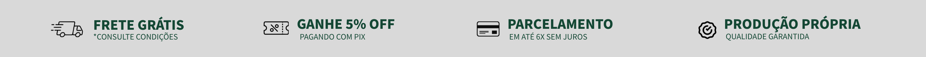 banner ecommerce frete gratis 5 off parcelamento 6x producao propria 1500 x 160 px 2